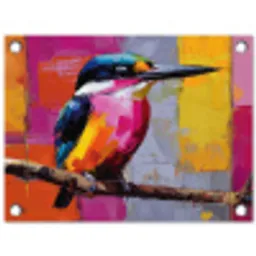 Roze - Ijsvogel - Tak - Kleurvlakken tuinposter los doek klein -3d