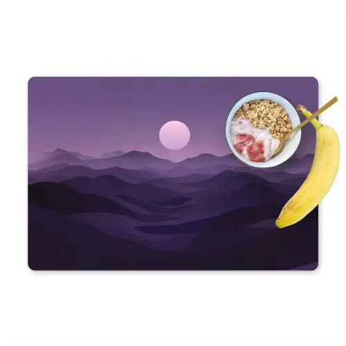 Heuvels - Paars - Mist - Zon Placemat vinyl groot -zzzproduct_Kitchenyeah-website
