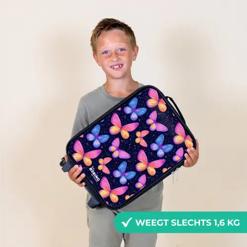 Kleurrijke vlinders in roze en blauw Kinderkoffer - Zwart klein -sfeer4_NL