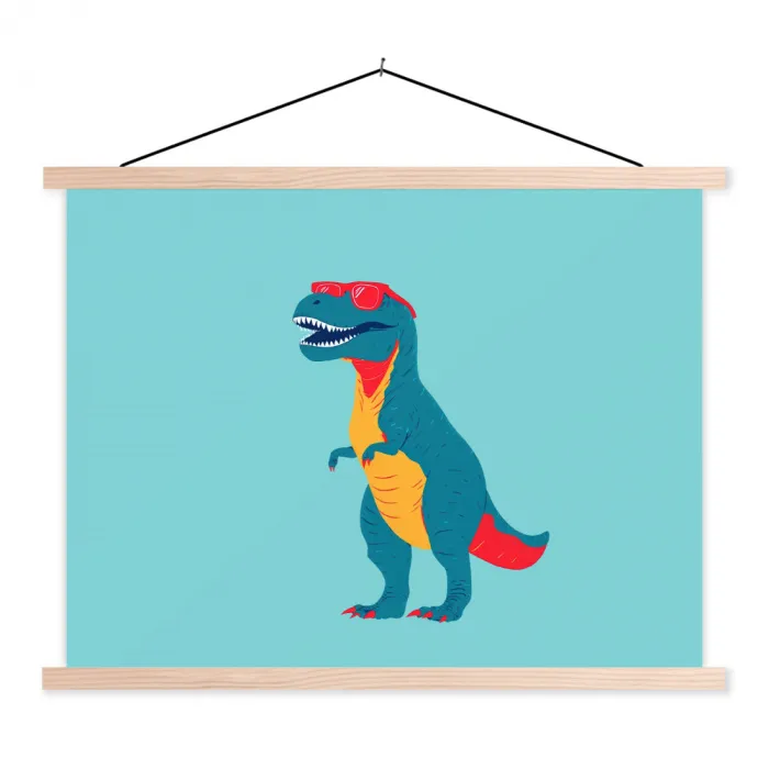 Dinosaurus - Blauw - Zonnebril textielposter latten blank klein -3d
