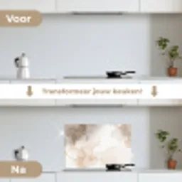 Marmer - Bruin - Gouden keuken achterwand spatscherm klein -voor_na_NL