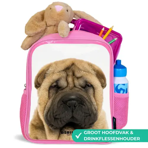 Hondje met Boos Hoofd Kinderrugzak - Roze middel -inhoud_NL