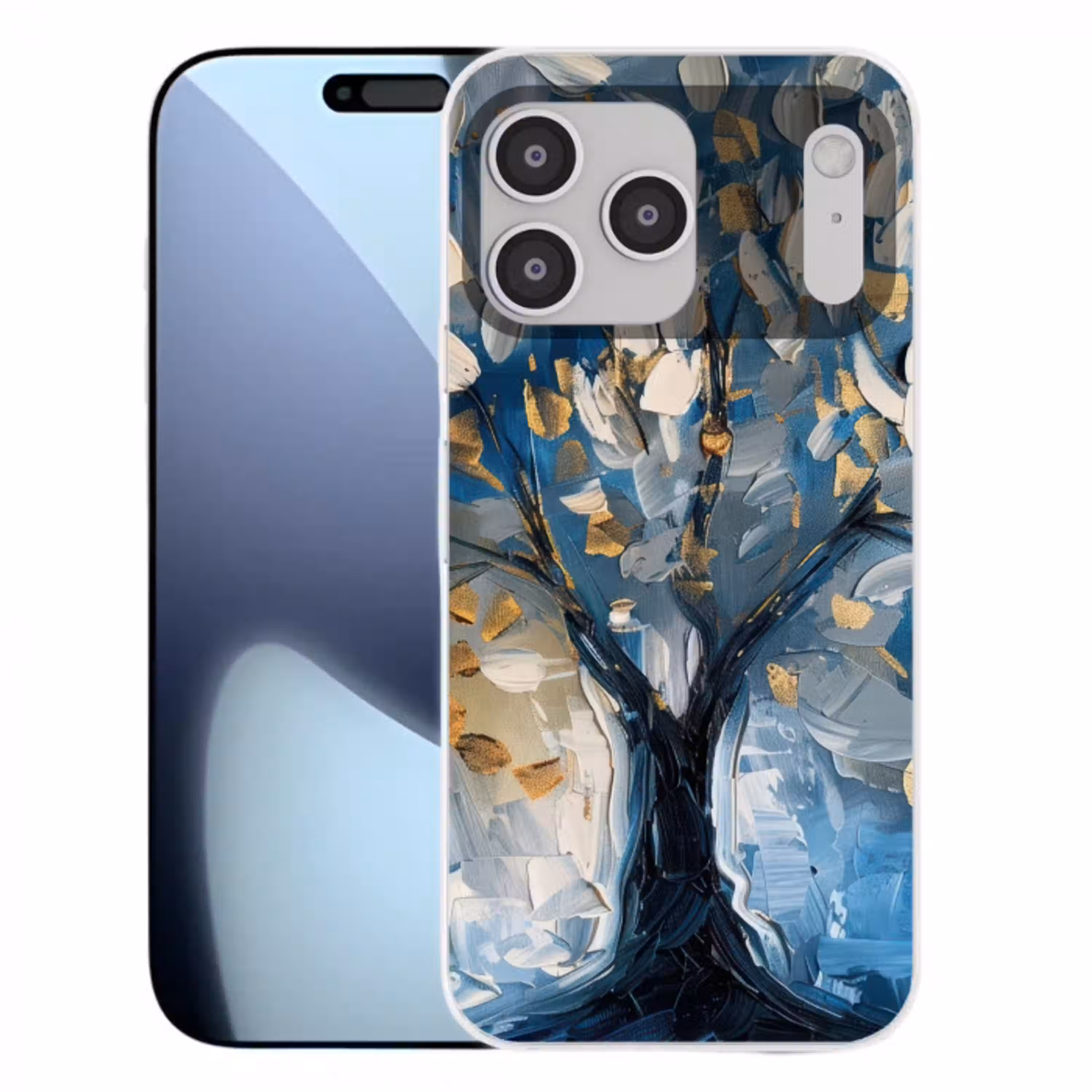 Boom - Blauw - Goud - Abstract Telefoonhoesje iPhone 17 Pro Max klein -3d