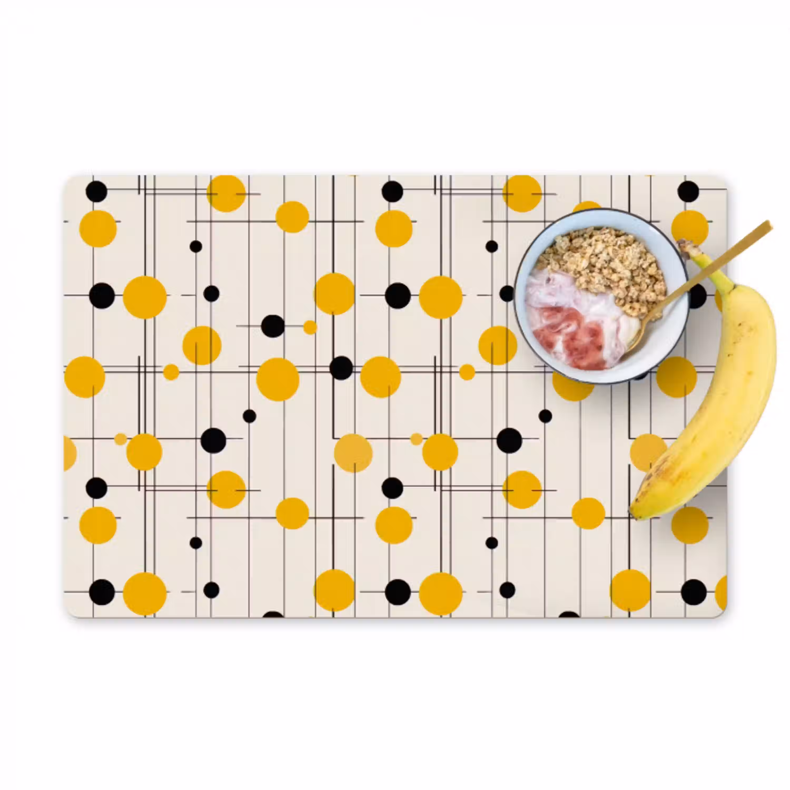 Geometrisch - Retro - Lijnen - Okergeel - Zwart Placemat vinyl groot 368 -zzzproduct_Kitchenyeah-website