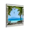 Doorkijk - Boom - Zee - Palmboom - Heuvels - Strand - Blauw aluminium wit klein -3d