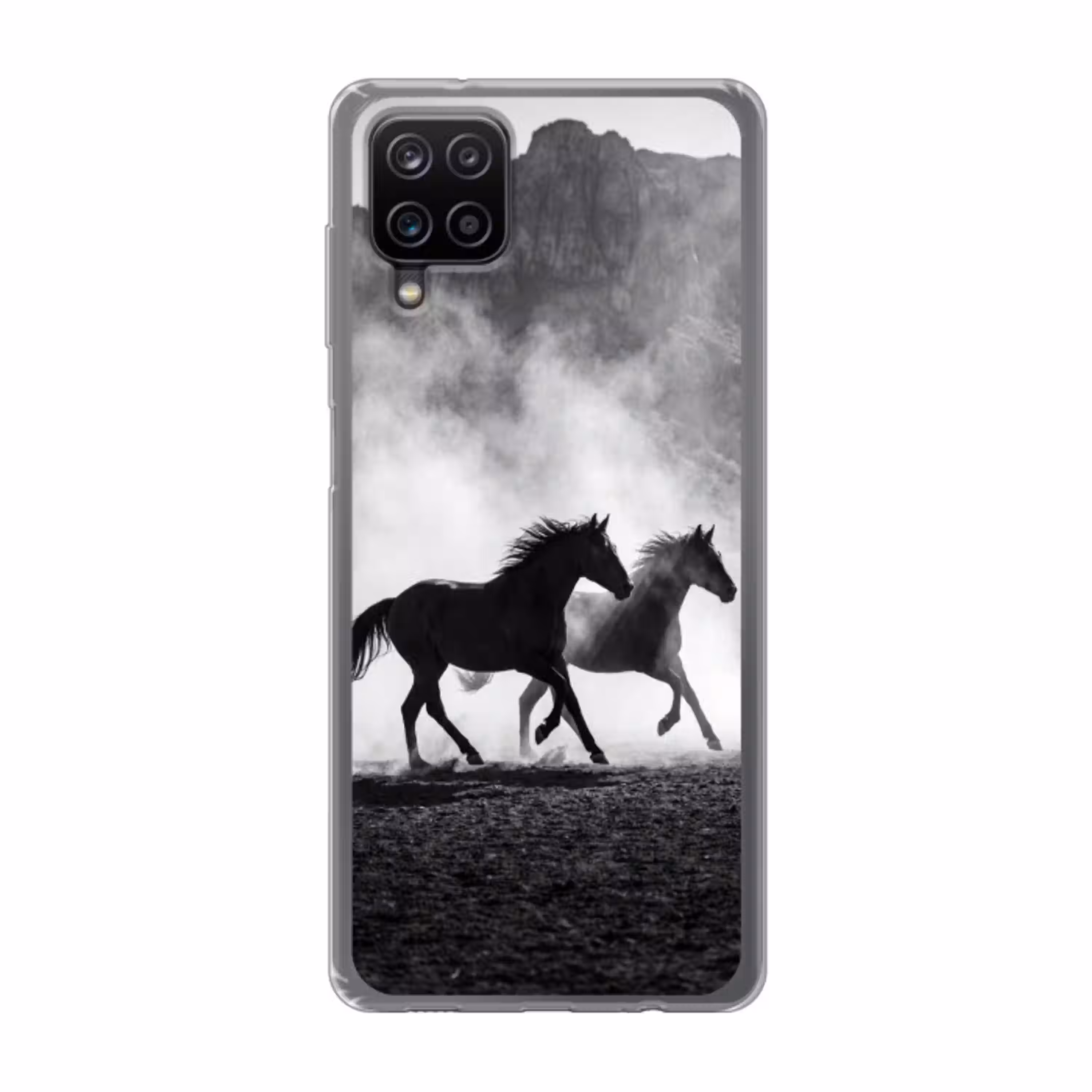 Paard - Ren - Stof - Zwart-wit - Dieren Telefoonhoesje Samsung Galaxy A12 klein -3d