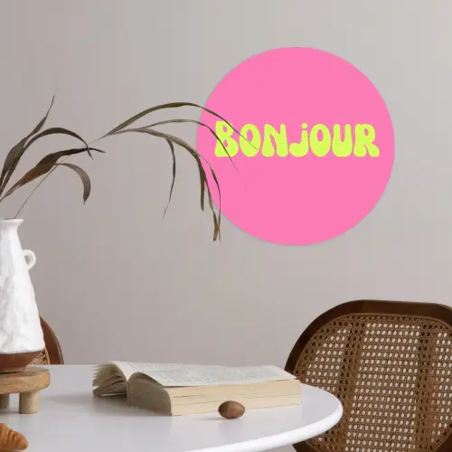 Roze - Groene bonjour - Organisch Wandcirkel behangsticker klein -sfeer3