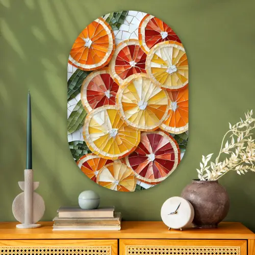 Schijfjes - Fruit - Oranje - Mozaïek Wandcirkel Ovaal Glas middel -sfeer2