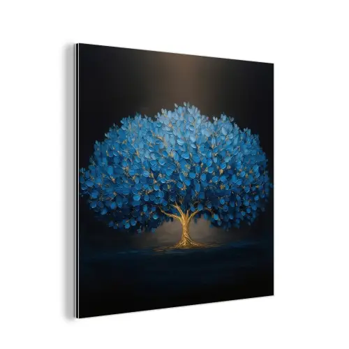 Boom - Blauw - Bladeren - Penseelstreken aluminium wit klein -3d