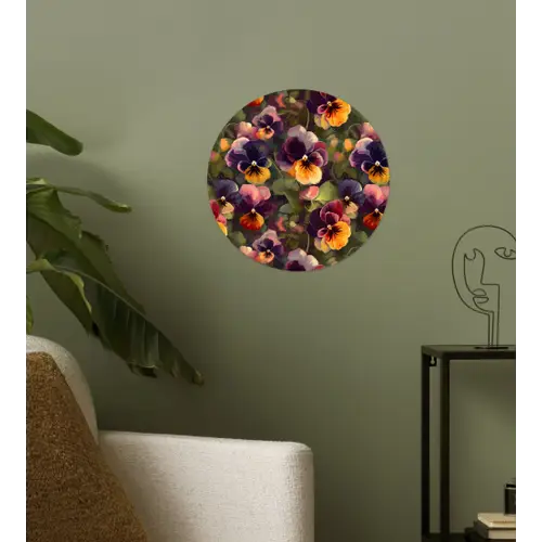 Warm - Patroon - Penseel - Viooltjes Wandcirkel behangsticker klein 186 -sfeer2