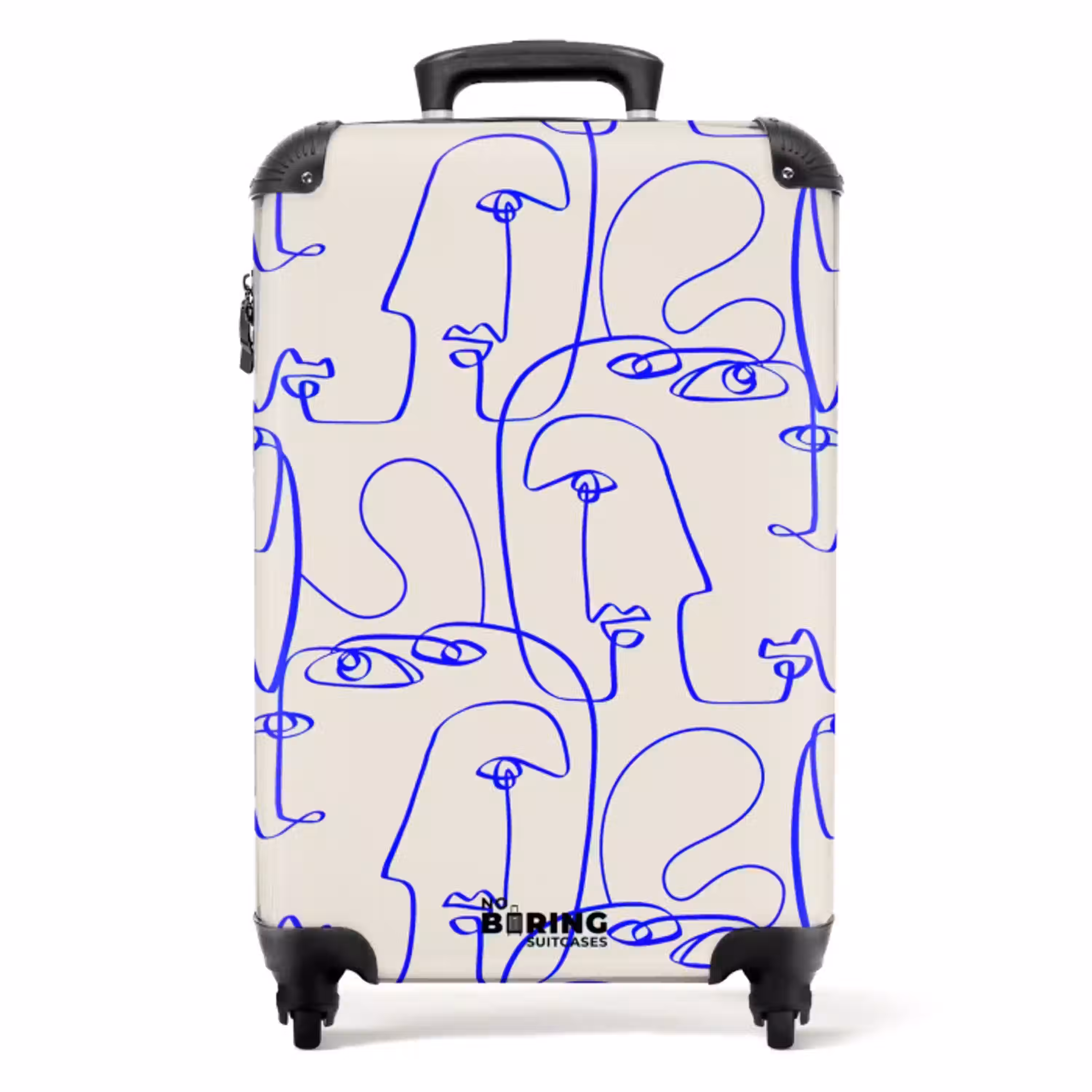 Gezichten in blauwe lijn op beige achtergrond NBS - Handbagage koffer - Volwassenen Unisex middel -productfoto_recht