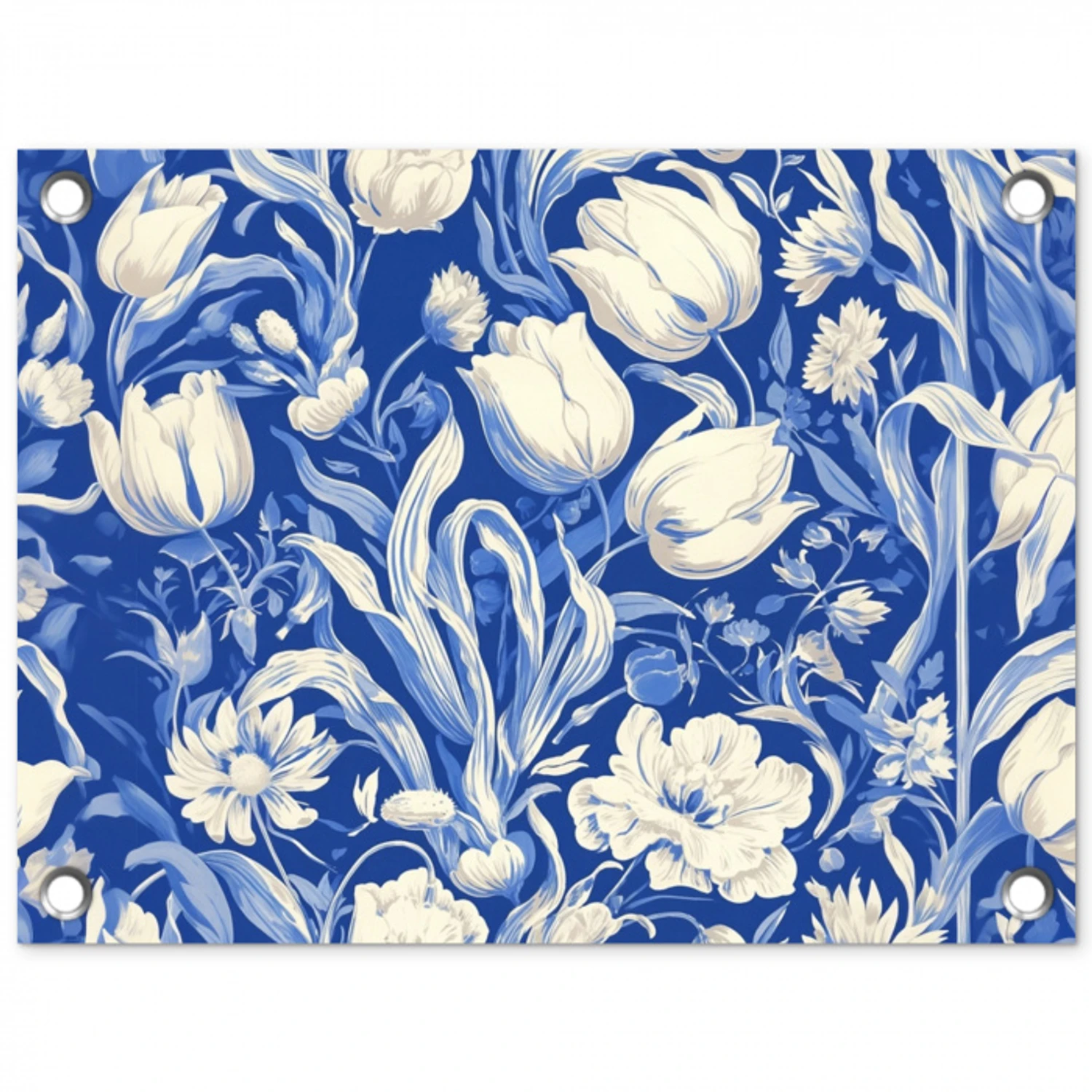 Bloemen - Delfts Blauw - Patroon - Tulp tuinposter los doek klein -3d