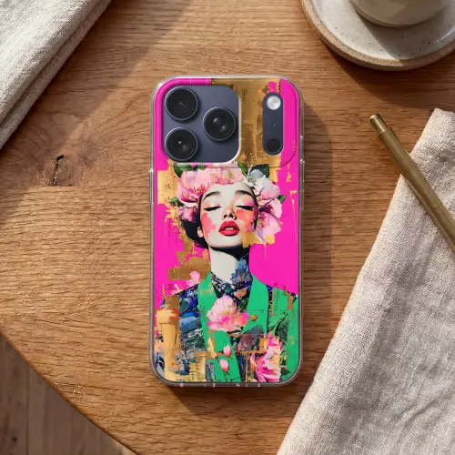 Bloemenkroon - Goud - Vrouw - Portret Telefoonhoesje iPhone 17 Pro klein -sfeer1