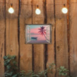 Doorkijk - Strand - Palmboom - Tropisch tuinposter los doek klein -sfeer1