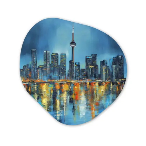 Skyline Toronto - Water - Stadslichten - Toren Wandcirkel Organisch Forex 3mm klein -3d