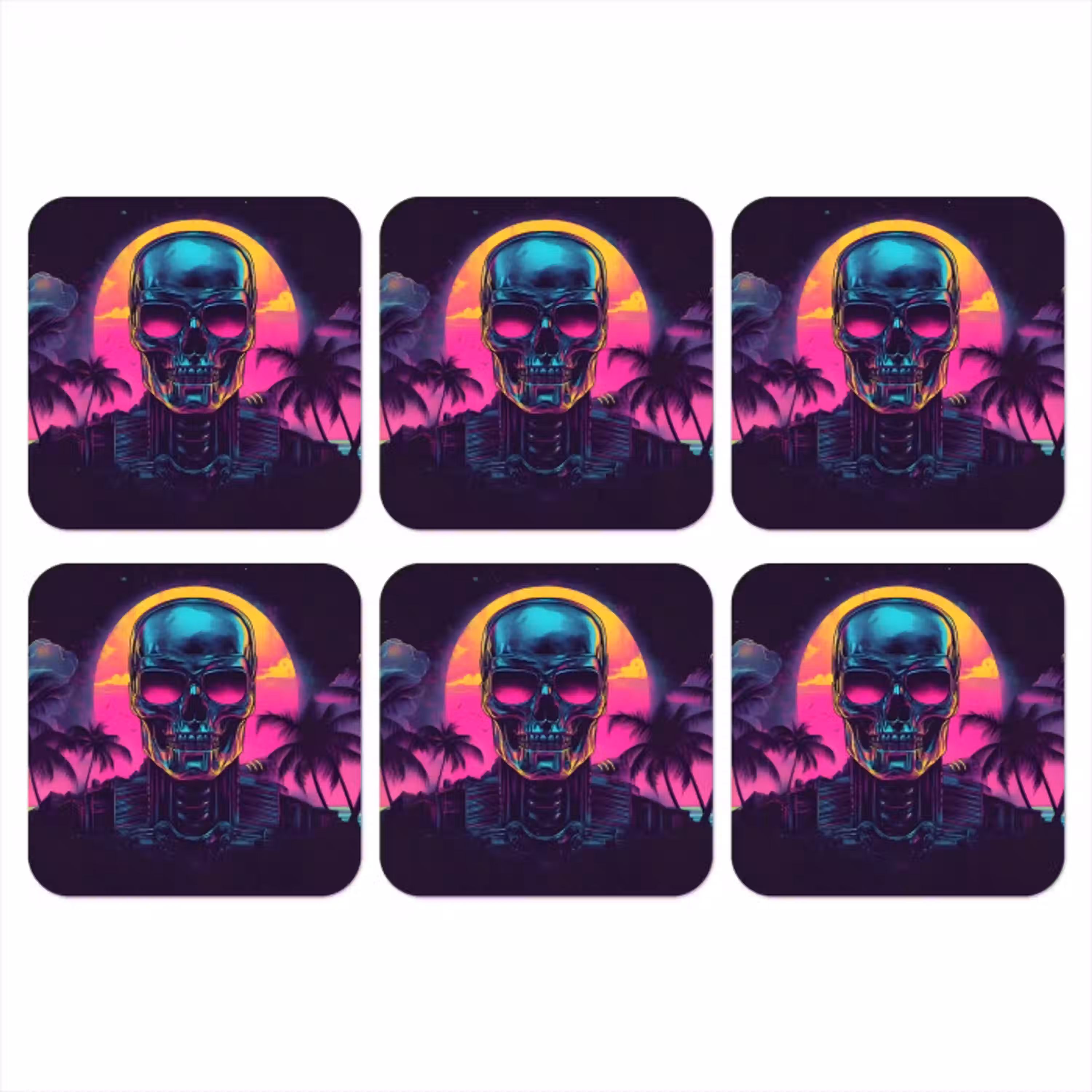 Palmbomen - Hoofd - Metallic - Zonsondergang onderzetter kurk middel -3d