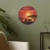 Savanne - Olifanten - Zonsondergang Akoestische PET Vilt - Rond klein -sfeer2