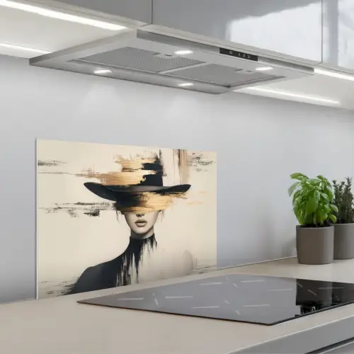 Vrouw - Hoed - Verf keuken achterwand spatscherm klein -3d_schuin