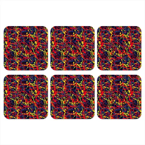 Waterverf - Rood - Geel onderzetter kurk middel 366 -3d