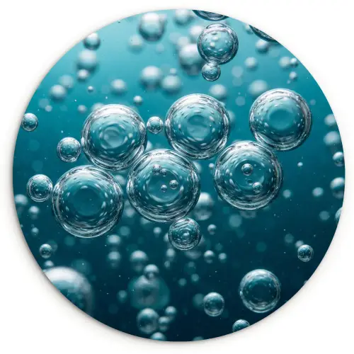 Luchtbellen - Dynamisch - Blauw Wandcirkel kunststof plaat 5mm dik klein -3d