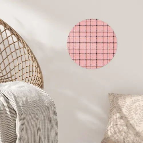 Plaid - Patroon - Gestreept - Roze Wandcirkel behangsticker klein 186 -sfeer4
