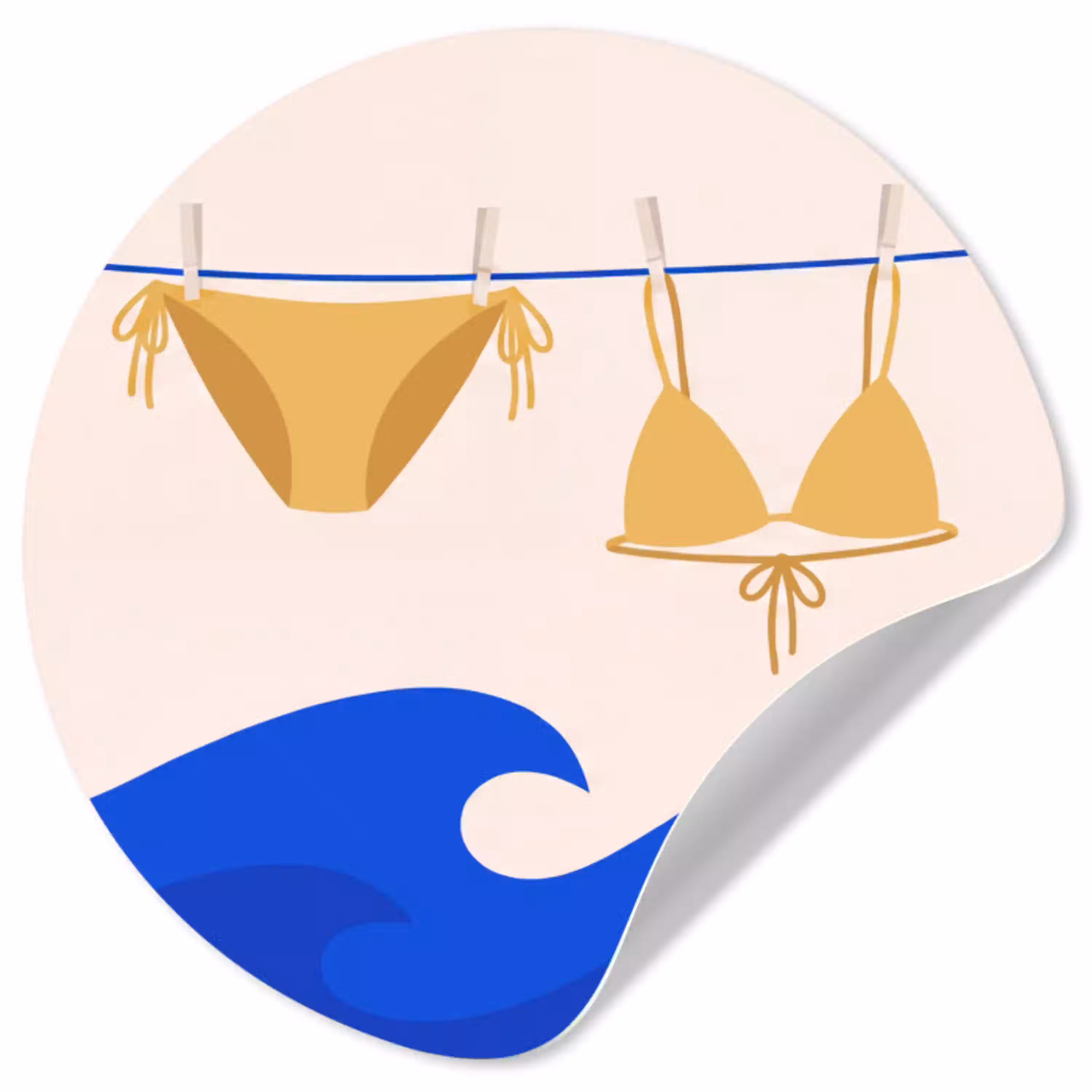 Zwemkleding - Zee - Zomer - Illustratie - Geel Wandcirkel behangsticker klein -3d