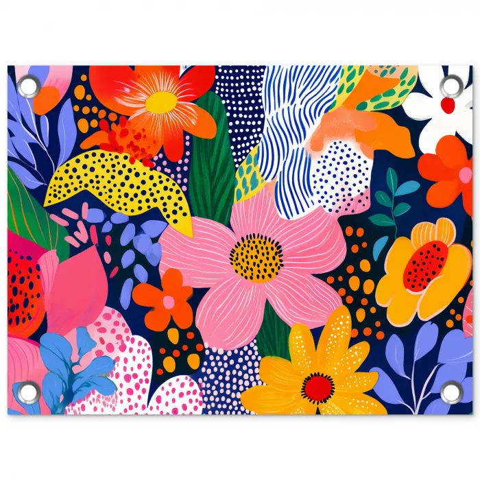 Kleurrijk - Bloemen - Abstract - Stippen tuinposter los doek klein -3d