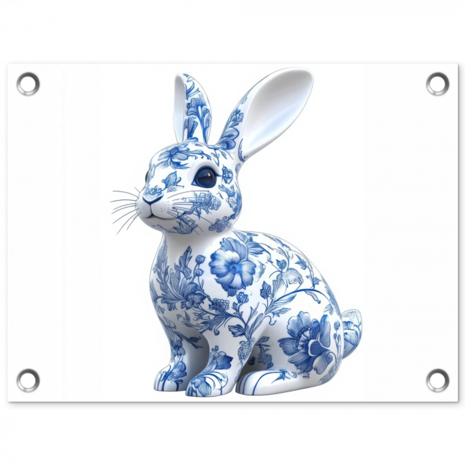 Delftsblauw - Haasje - Wit tuinposter los doek klein -3d