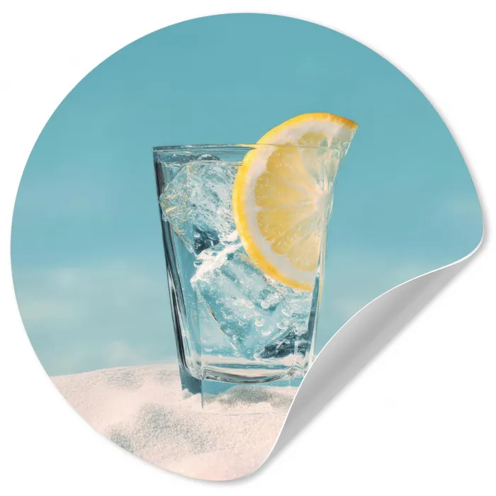 Glas - ijsblokjes - Citroen Wandcirkel behangsticker klein -3d