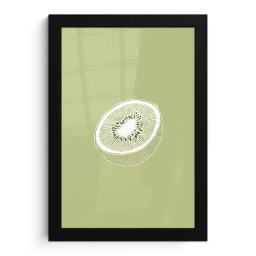 Kiwi - Lijntekening - Minimalistisch - Groen fotolijst zwart zonder passe partout klein -3d