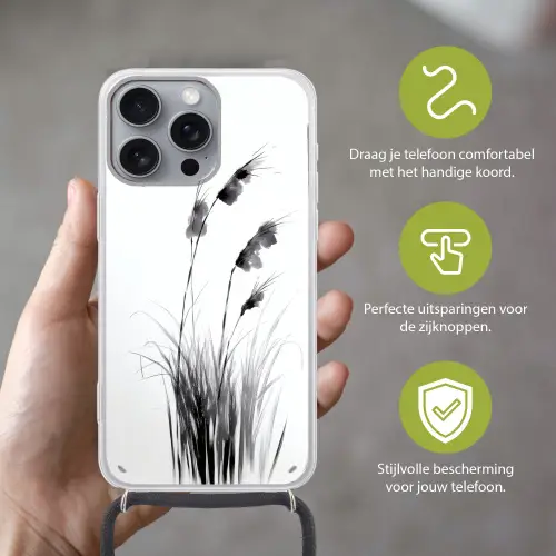 Minimalistisch - Stelen - Wit Hoesje iPhone 16 Pro Max met koord klein -sfeer2_NL