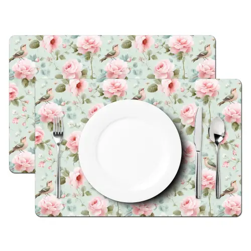 Rozen - Vogels - Pastel - Kleurrijk Placemat vinyl groot 368 -zzsfeer2_Kitchenyeah-website