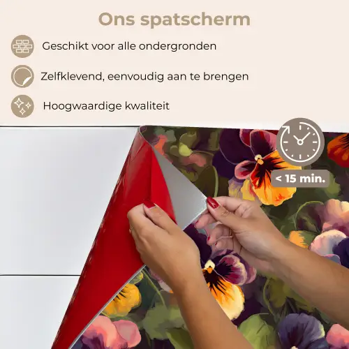 Warm - Patroon - Penseel - Viooltjes keuken achterwand spatscherm klein 900 -spatscherm_NL