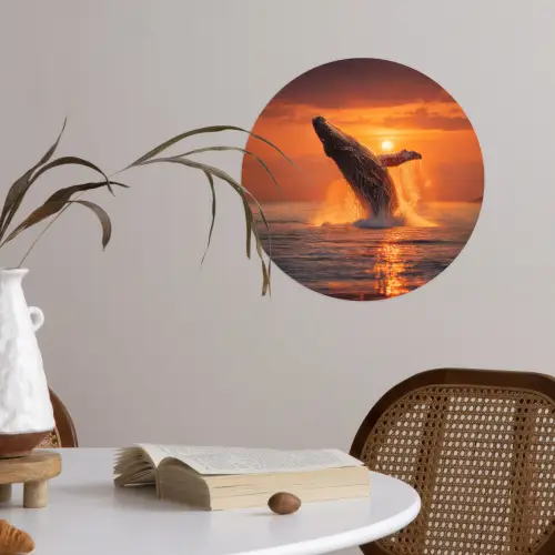 Walvis - Zon - Zee Wandcirkel behangsticker klein -sfeer3