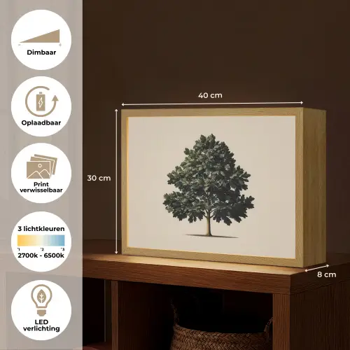 Eikenboom - Schaduw - Egaal Light Box met batterij (Wandlamp) middel -USP_websiteoverzichtNL