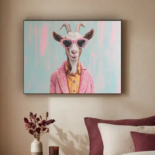 Zonnebril - Roze - Geit - Horen Textielframe zwart klein -sfeer1