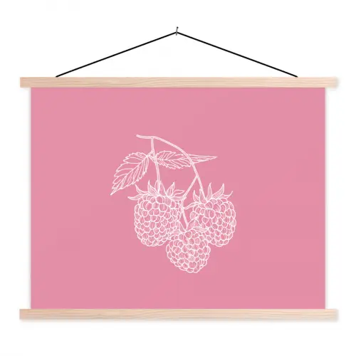 Frambozen - Steel - Getekend - Roze textielposter latten blank klein -3d