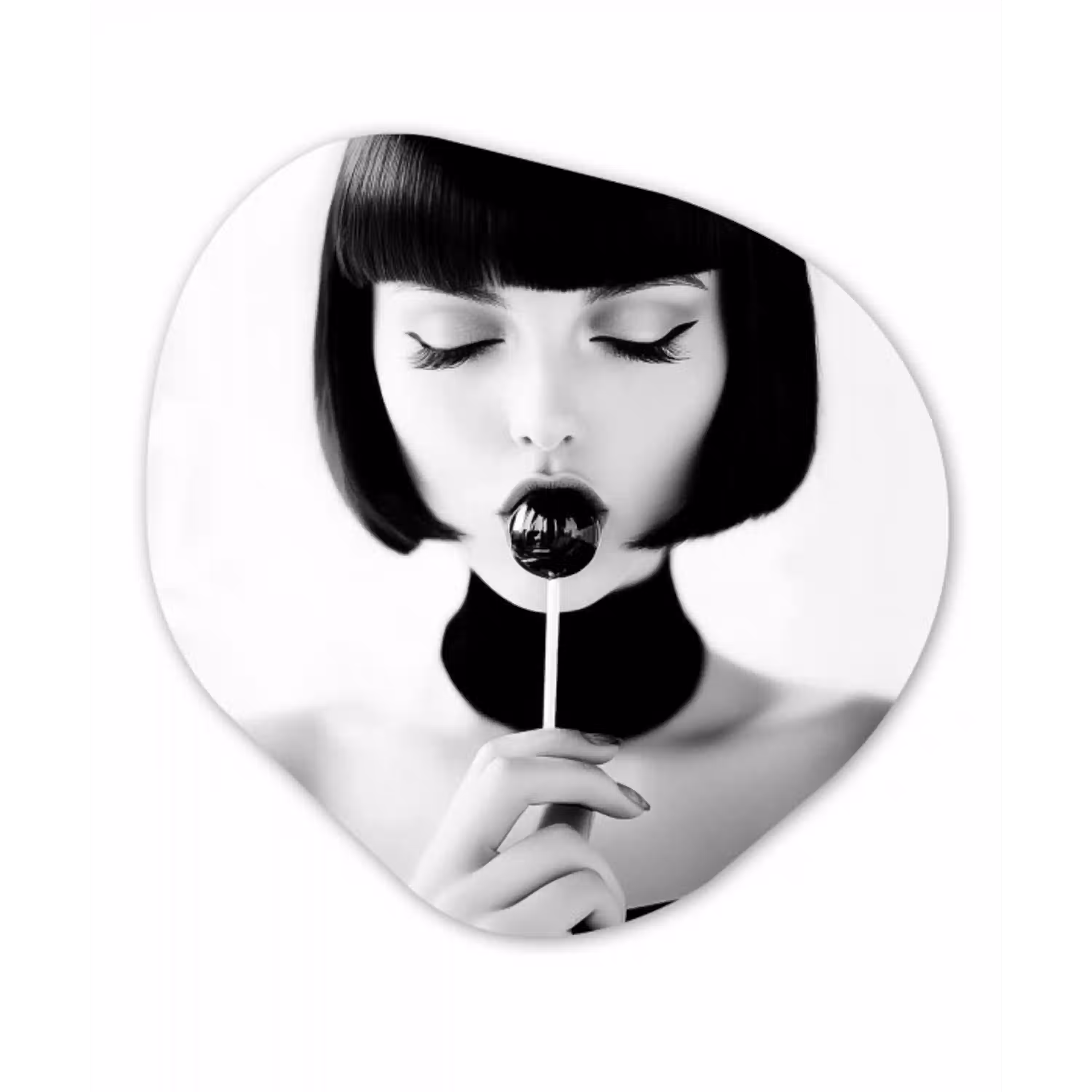 Vrouw - Lolly - Zwart - Wit Wandcirkel Organisch Plexiglas middel -3d