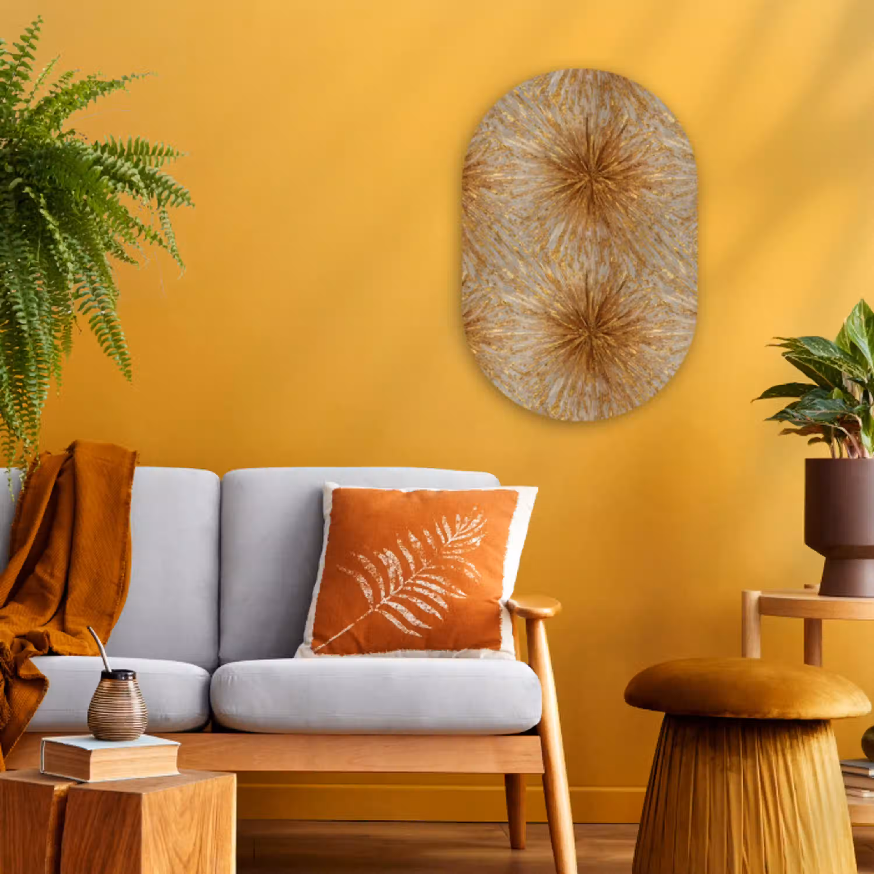Explosie - Abstract - Goud - Wit Wandcirkel Ovaal Forex klein 630 -sfeer4