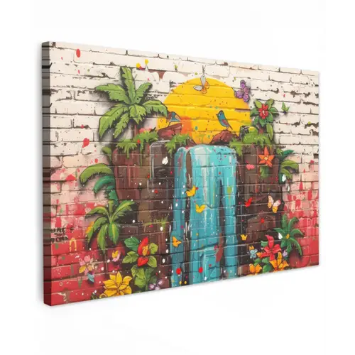 Waterval in Straatkunst Tuinposter op houten frame 2 cm dik klein -3d