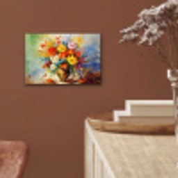 Bloemen - Kleurrijk - Olieverf - Bloempot aluminium wit klein -sfeer4