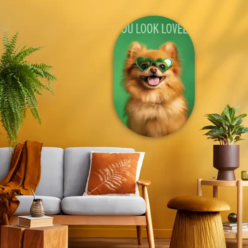 Hond - Zonnebril - Valentijn - Love Wandcirkel Ovaal Glas middel -sfeer4