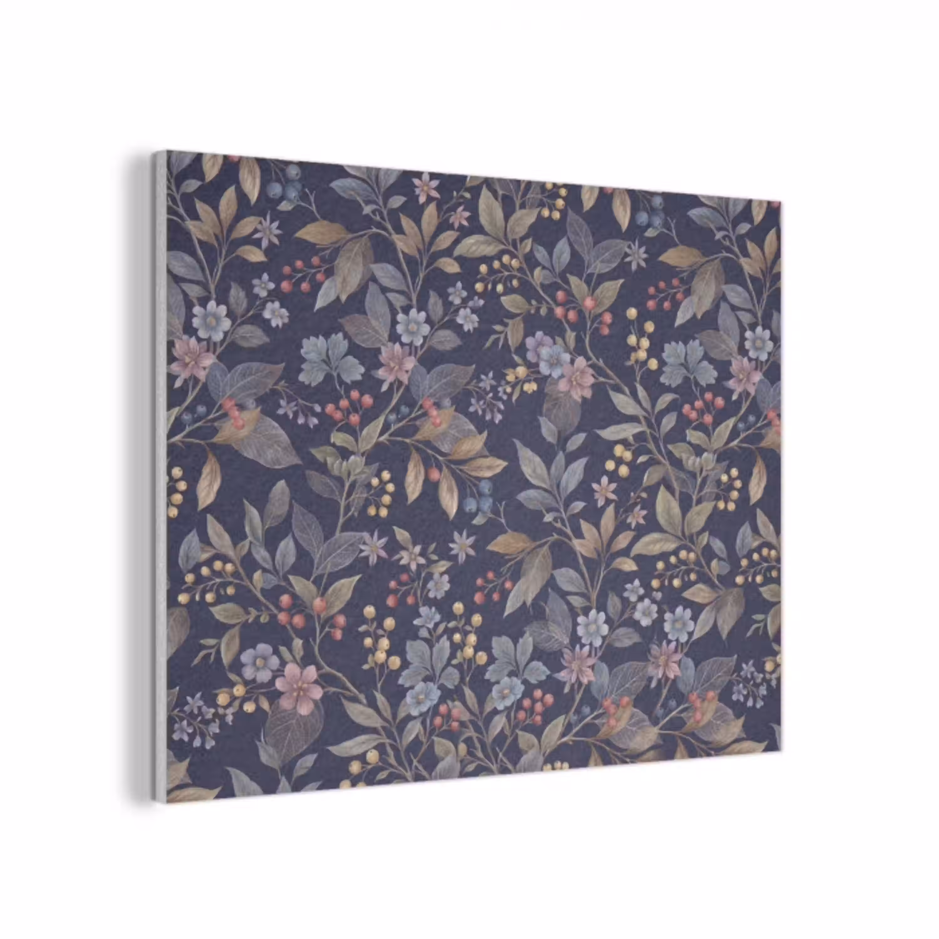 Bloemen - Bladeren - Patroon - Botanisch - Donkerblauw PET vilt klein -3d