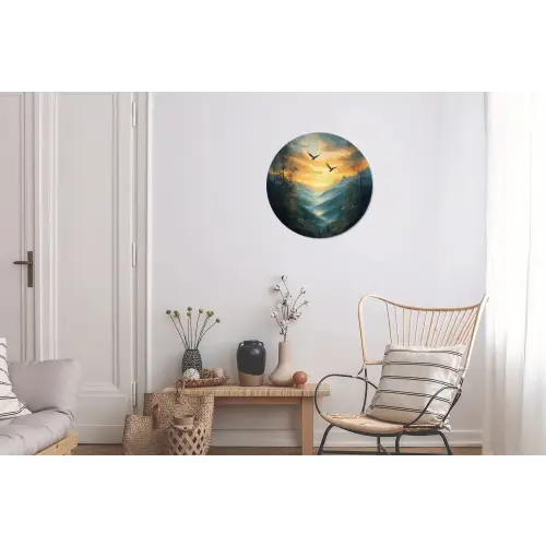 Vogels - Zon - Bomen - Groen Wandcirkel aluminium klein -woonkamer