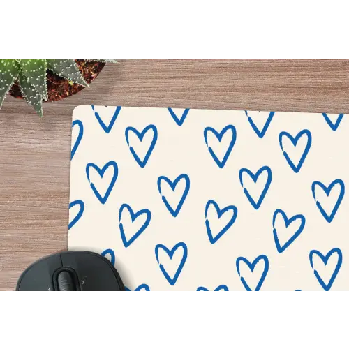 Hartjes patroon - Blauw - Beige - Liefde muismat rubber klein -closeup