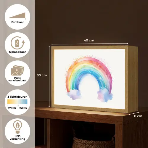 Regenboog - Kinderen - Meisje Light Box met batterij (Wandlamp kind) middel -USP_websiteoverzichtNL