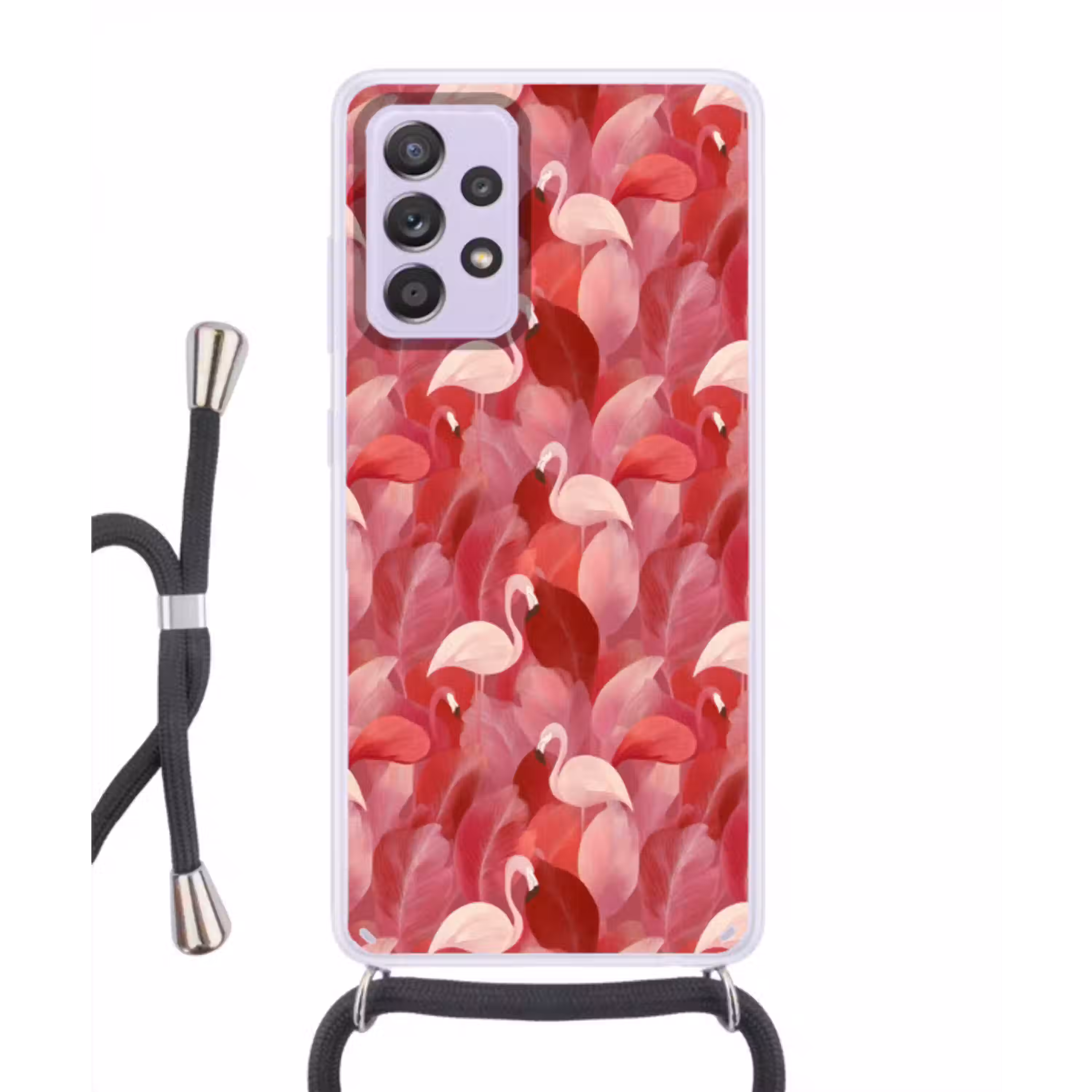 Flamingo - Botanisch - Elegant - Roze - Rood Hoesje Samsung Galaxy A52 5G met koord klein 816 -3d