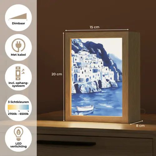 Dorp - Rotswand - Roeiboot - Water Light Box met kabel (Tafellamp) klein -USP_NL