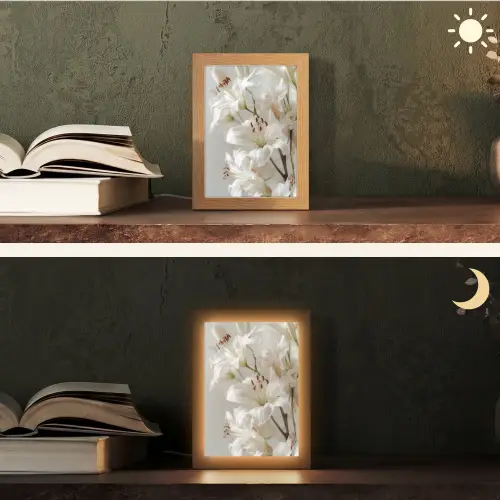 Lelies - Boekte - Wit - Meeldraden Light Box met kabel (Tafellamp) klein -sfeer3