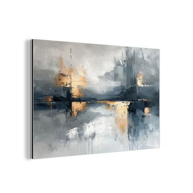 Kunst - Grijs - Goud - Abstract aluminium wit klein -3d